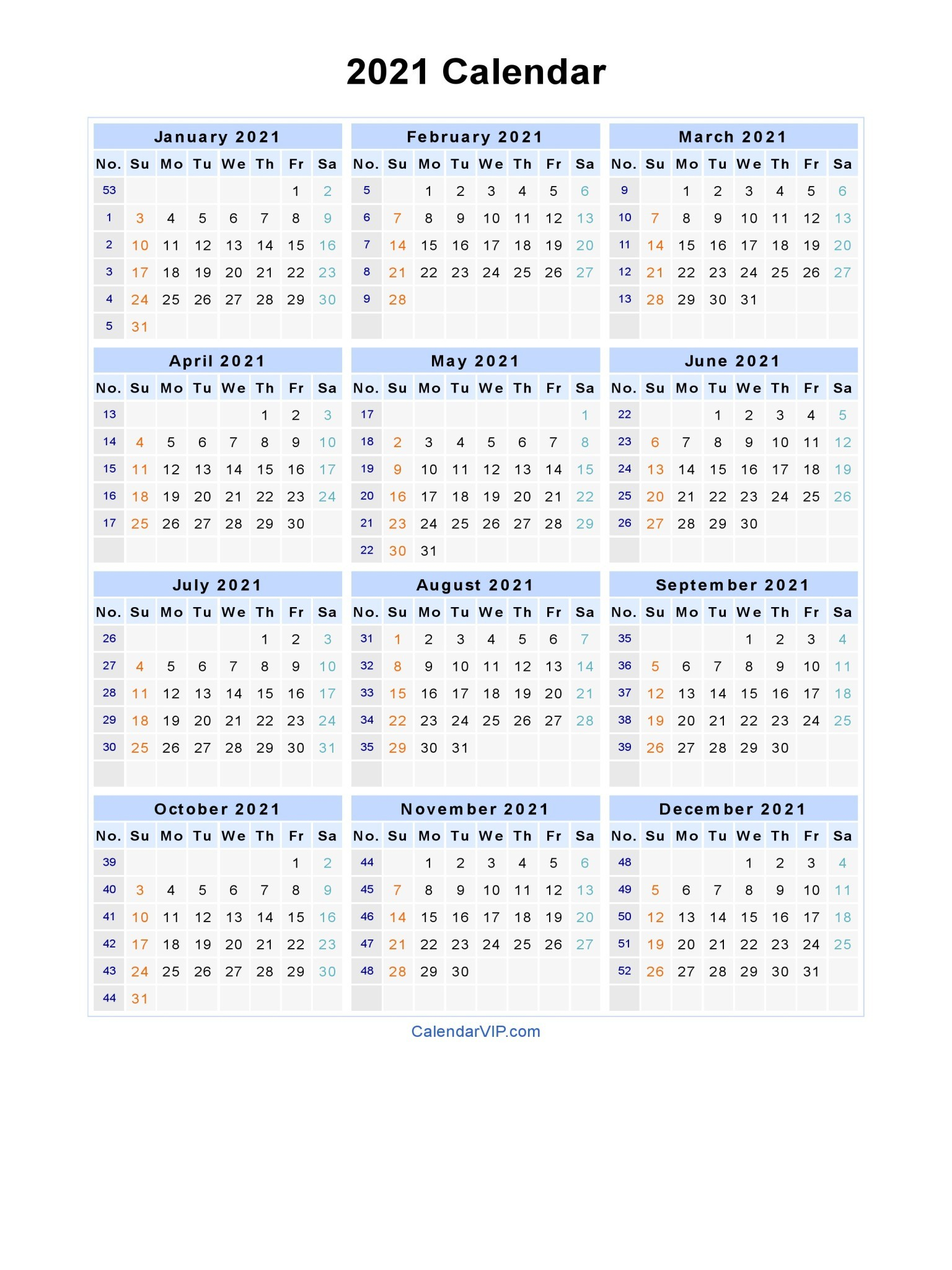 2021 Calendar With Week Numbers Excel Full | Free