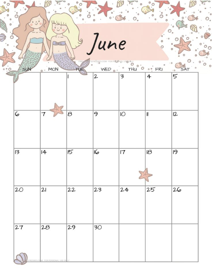 2021 Free Printable Little Mermaid Calendar - Cute