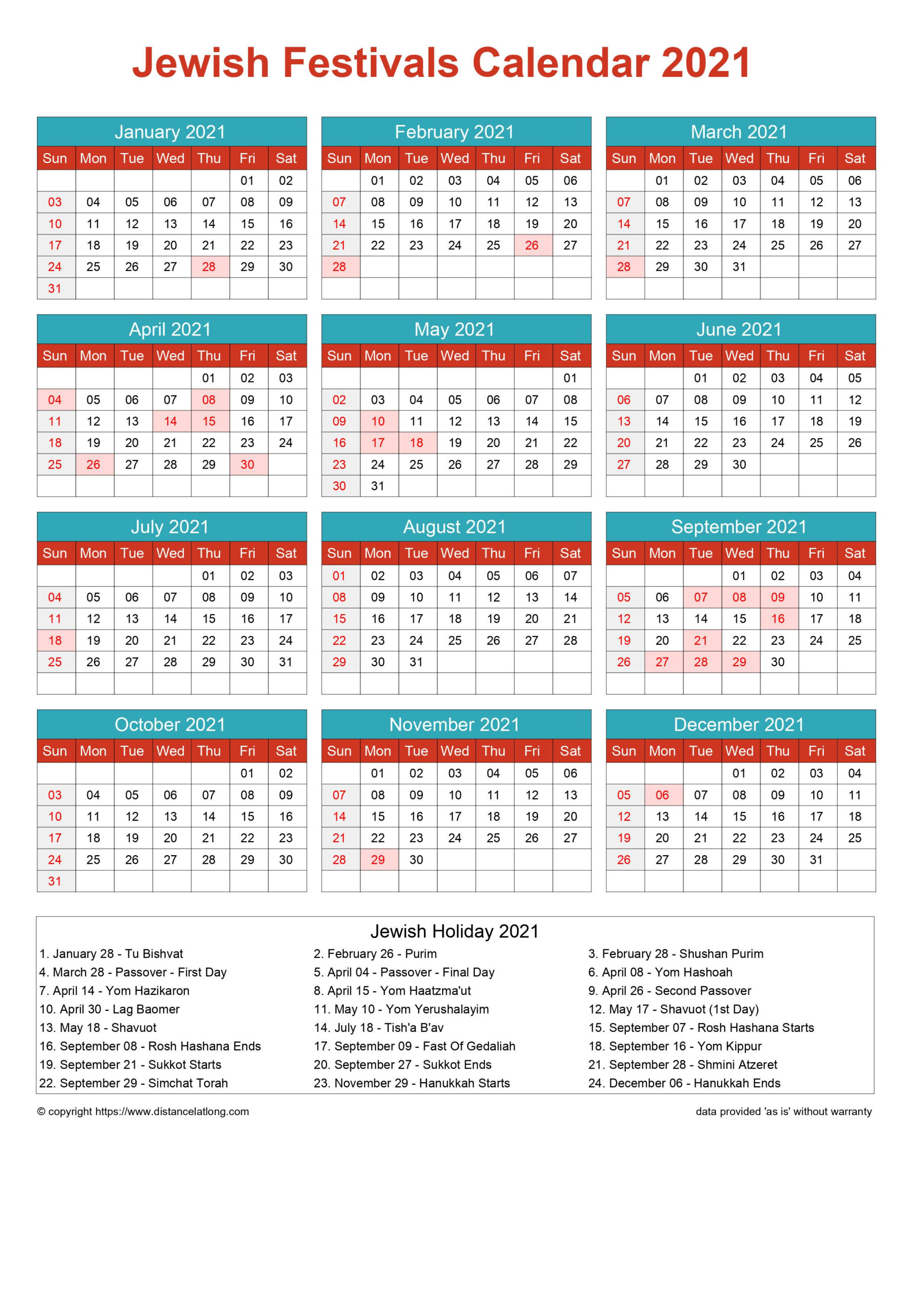 2021 Jewish Holiday Calendar Printable | Free Printable