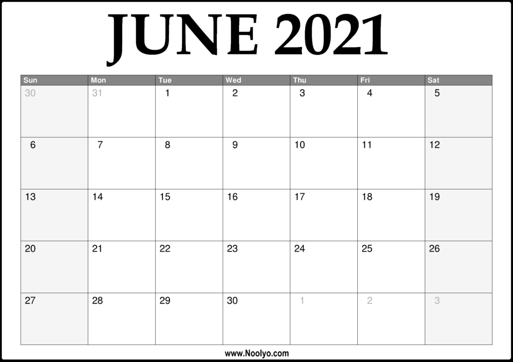 2021 June Calendar Printable - Download Free - Noolyo