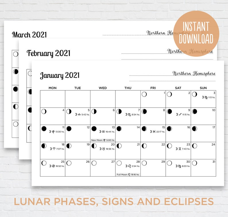 2021 Lunar Calendar Astrology Planner Printable. Monthly Moon | Etsy