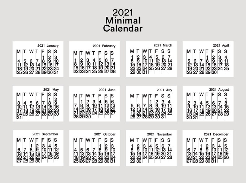 2021 Minimal Calendar Calendar 2021 Black &amp; White Calendar