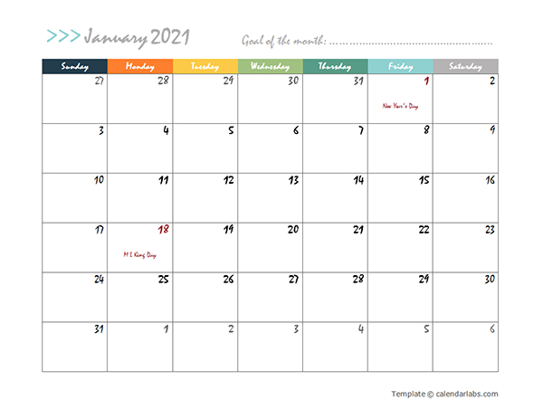 2021 Monthly Calendar Design - Free Printable Templates