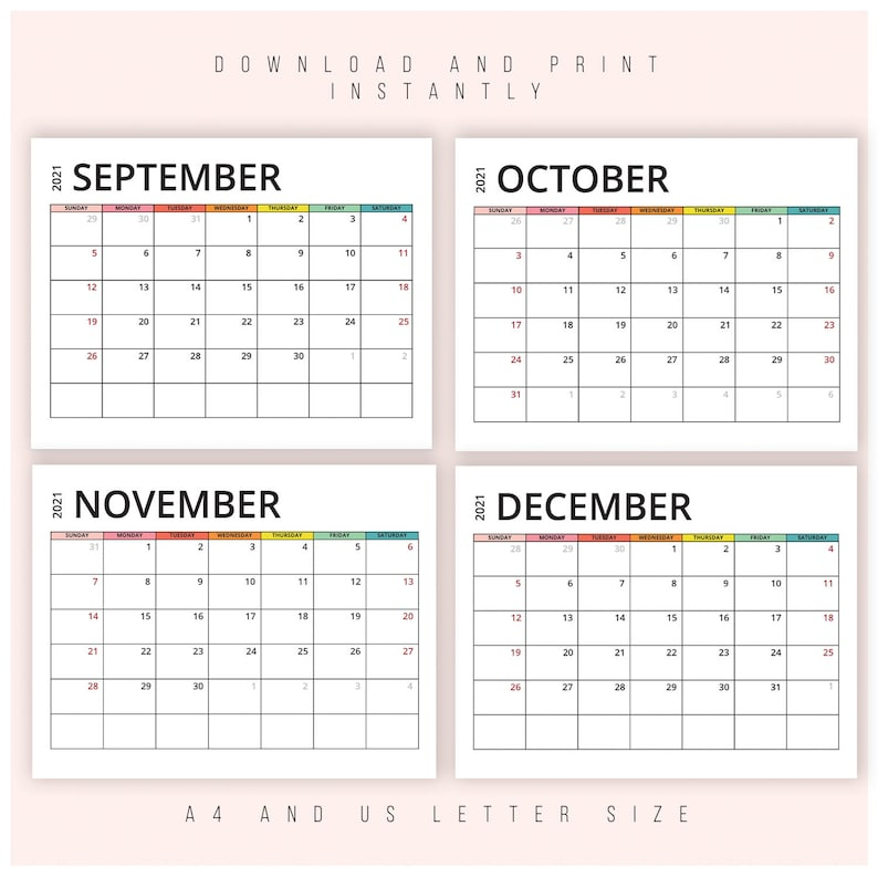2021 Monthly Calendar Printable Calendar 2021 Pdf 2021 | Etsy