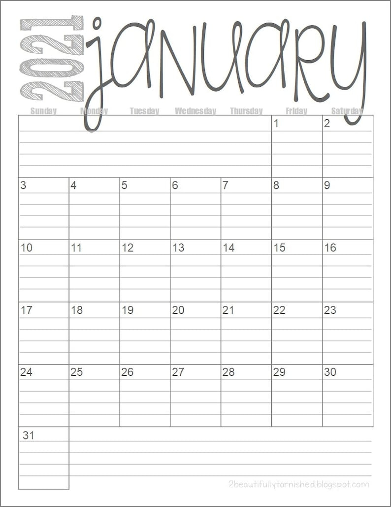 2021 Monthly Calendar Printable With Notes | Free Letter