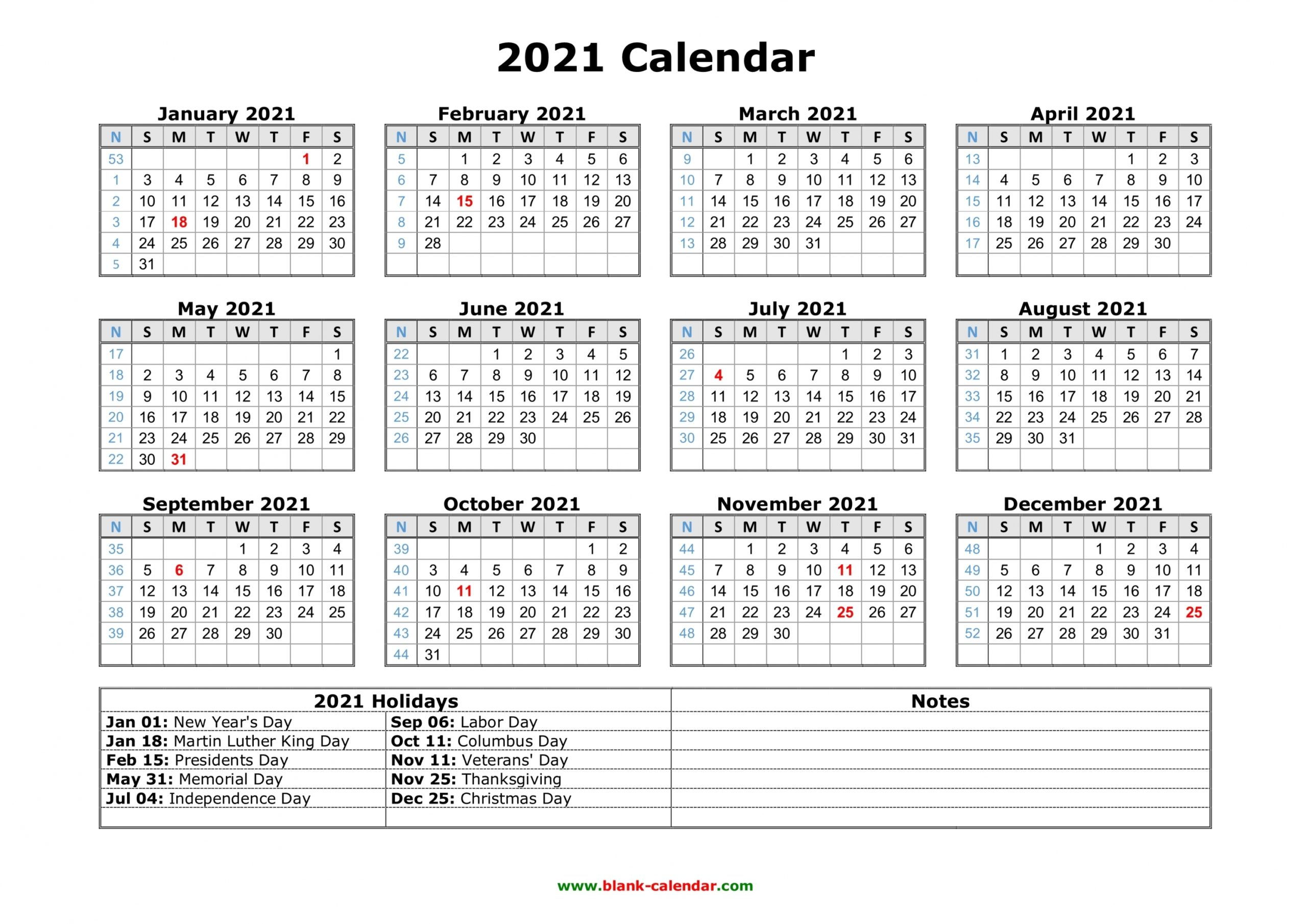 2021 Monthly Calendar With Holidays | Free Letter Templates