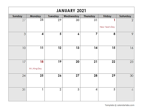 2021 Monthly Calendar With Us Holidays - Free Printable