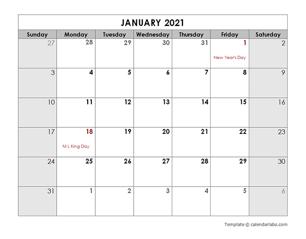 Free Printable Calendar 2021 Monthly Holiday | Calendar Printables Free ...