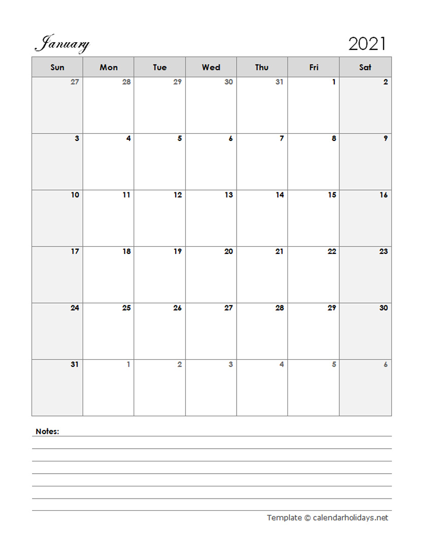 2021 Monthly Template - Calendarholidays