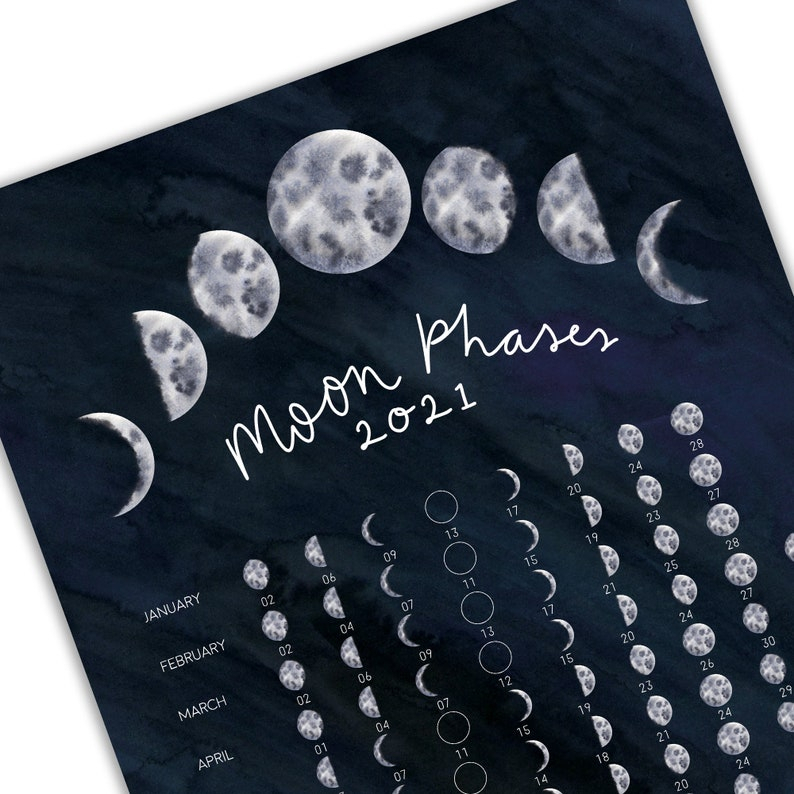 2021 Moon Phases Chart Print Lunar Cycle Calendar Poster