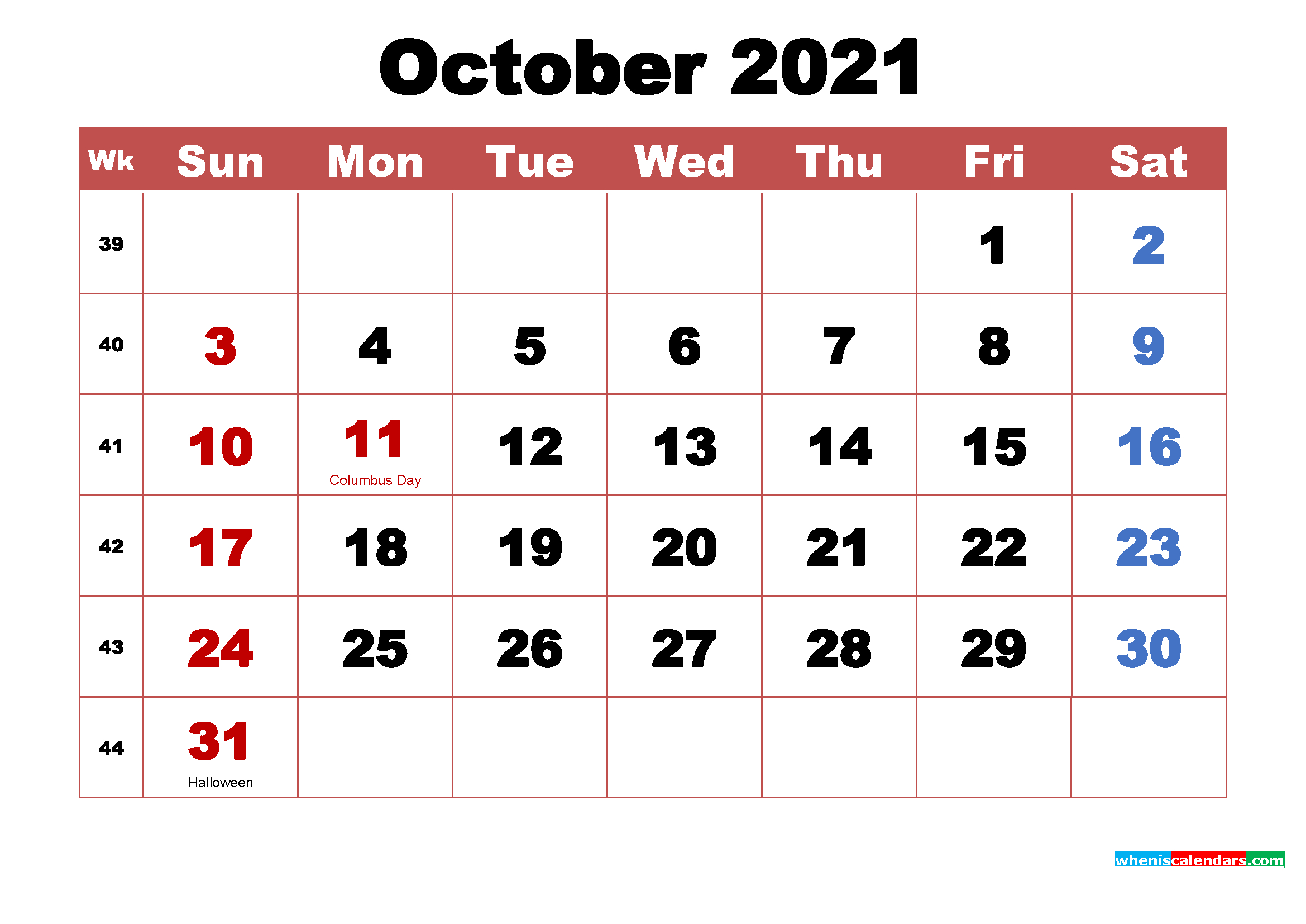 2021 October Calendar With Holidays | 2021 Calendar