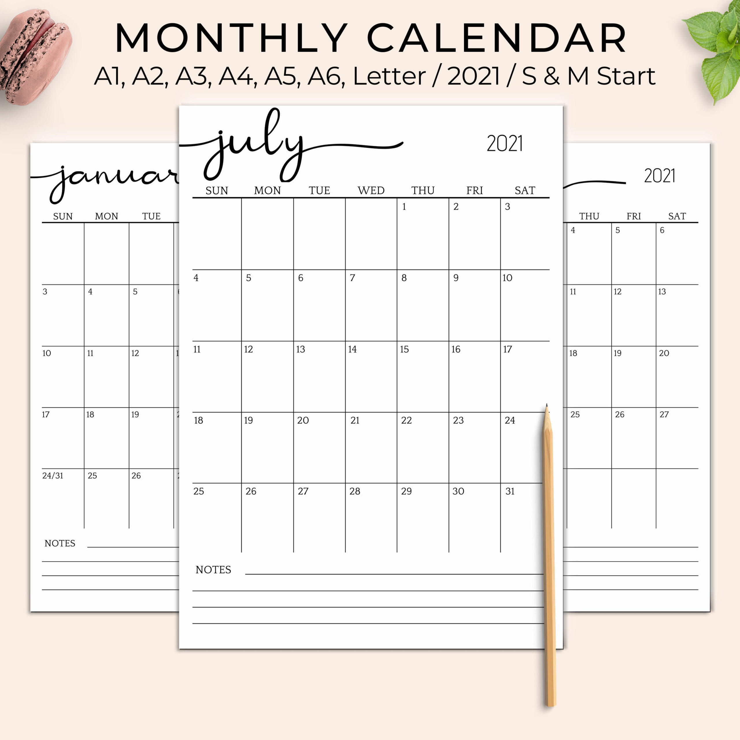 2021 Printable Calendar Big Wall Calendar 2021 Desk | Etsy