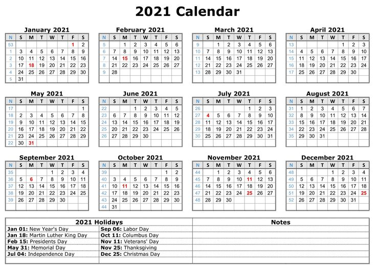 2021 Printable Calendar With Holidays | Printable Calendar