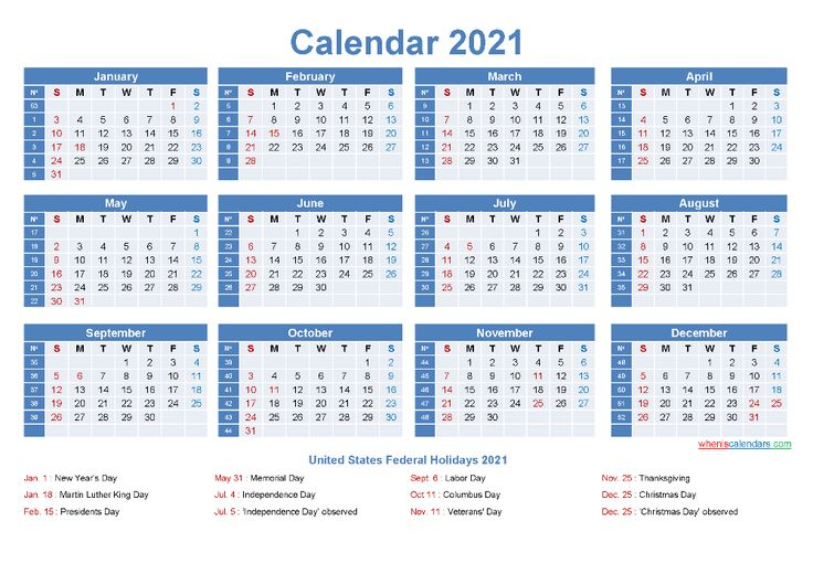 2021 Printable Monthly Calendar With Holidays Word - 2021