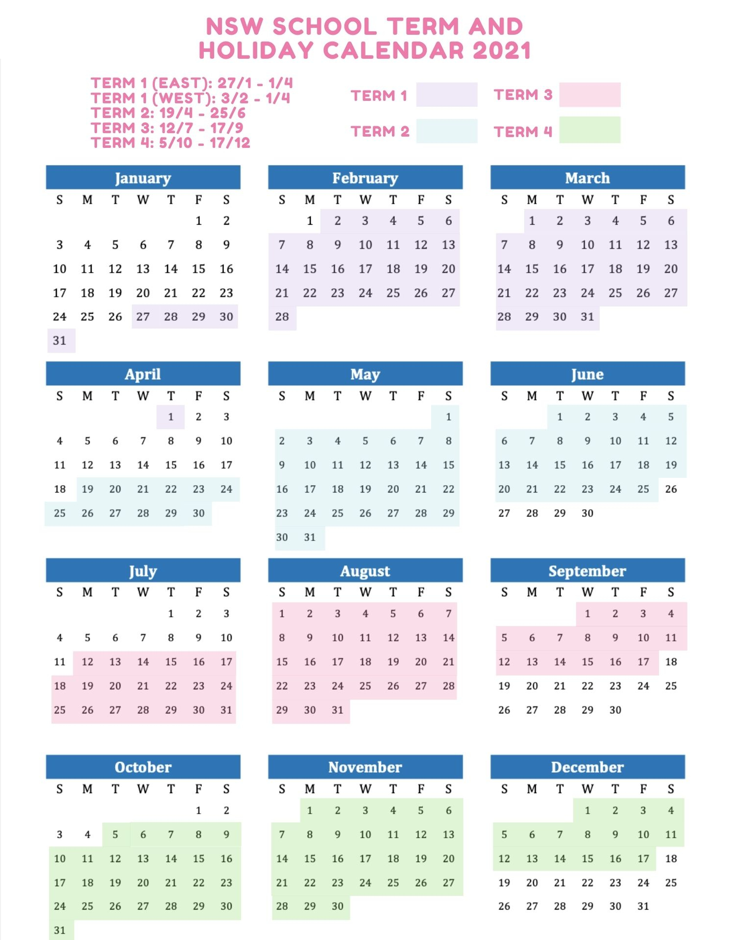 2021 School Holidays And Term Dates Australia