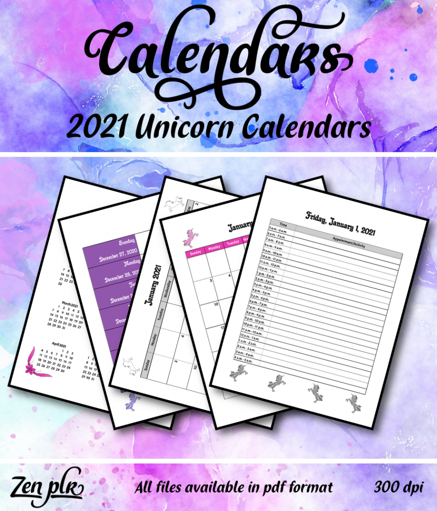 Unicorn Calendar 2021 | Calendar Printables Free Templates