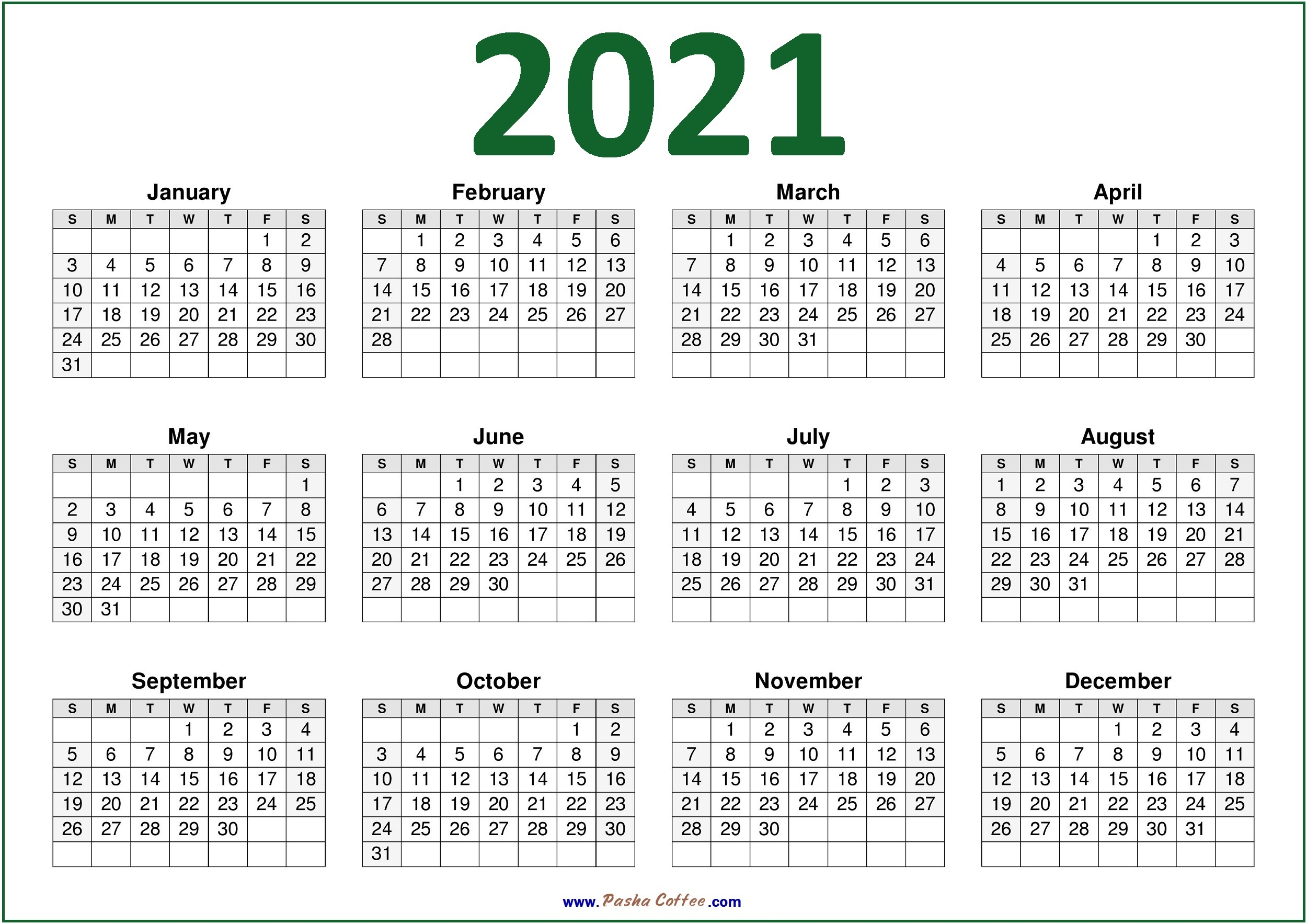 2021 Usa Calendar - Printable Calendar Green