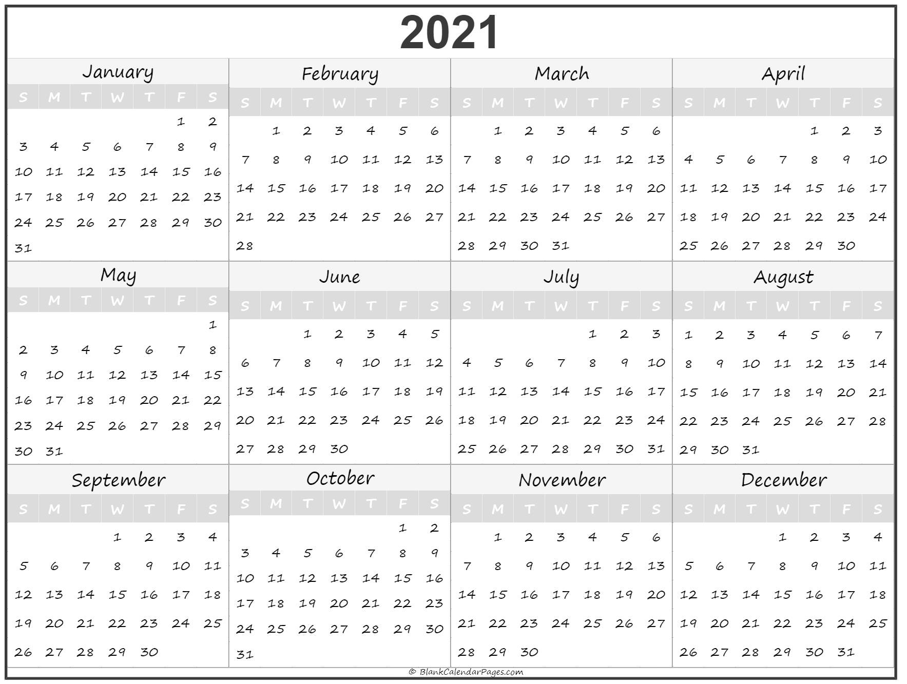 2021 Year Calendar | Yearly Printable