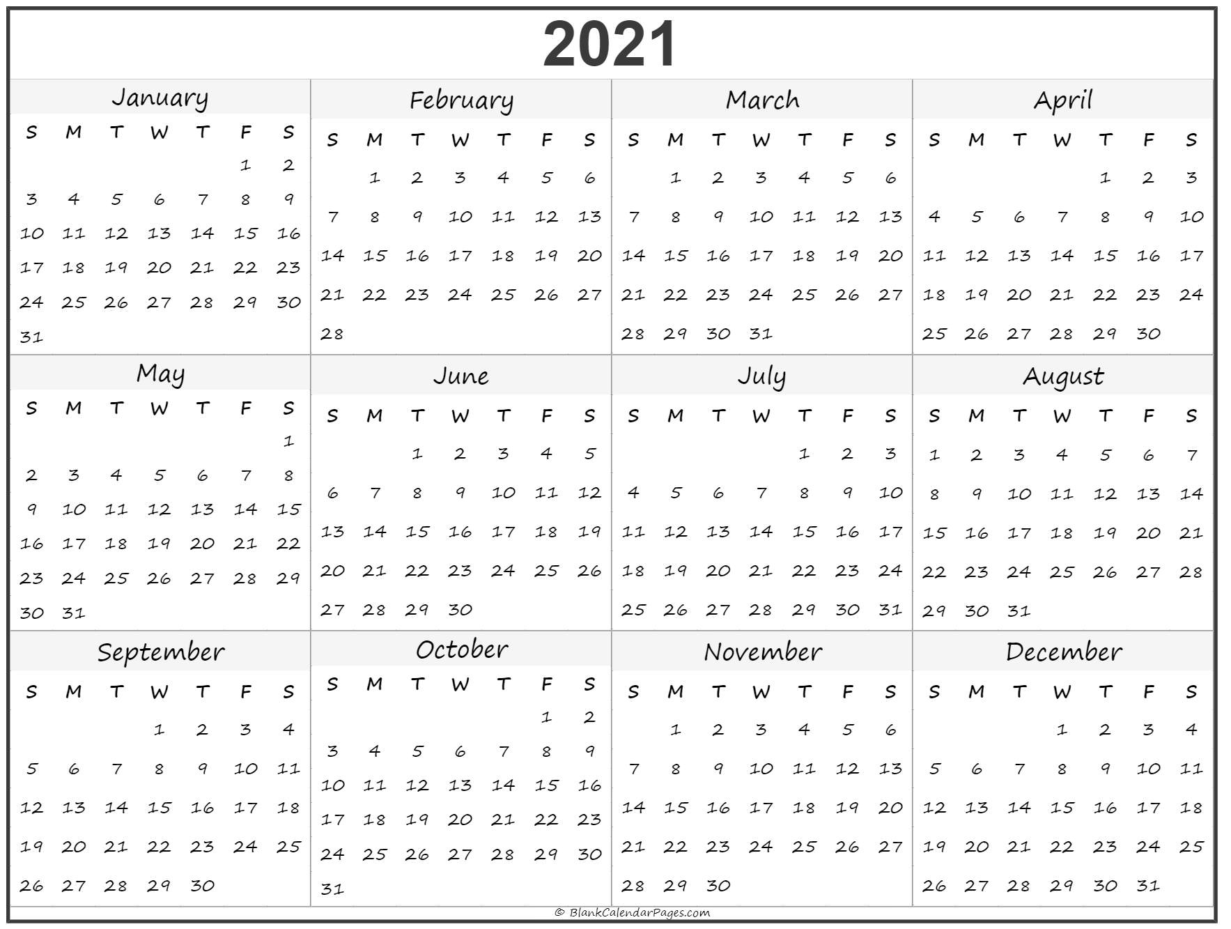 2021 Year Calendar | Yearly Printable