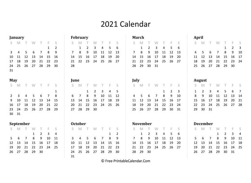 2021 Yearly Calendar