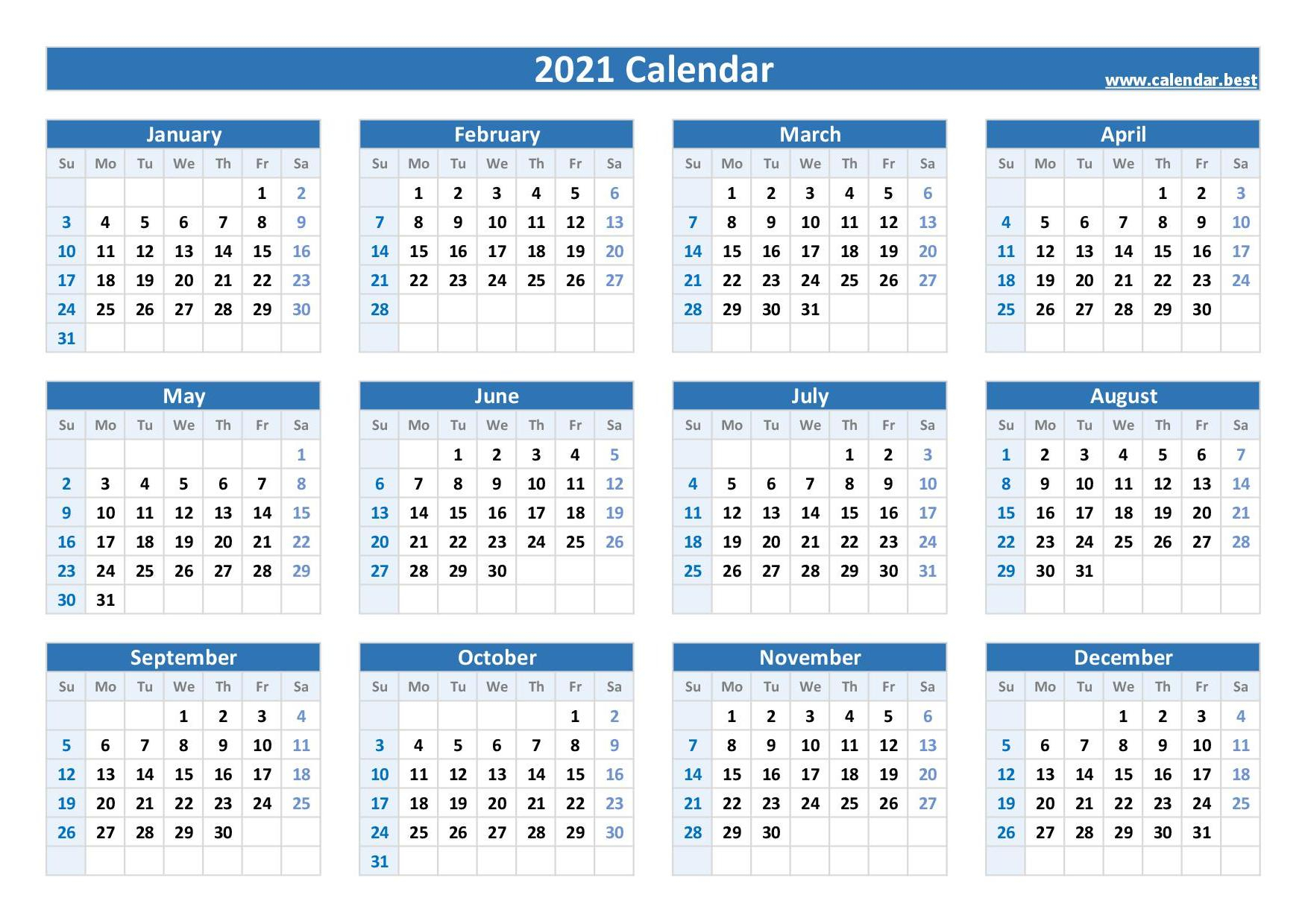 2021 Yearly Calendar -Calendar.best