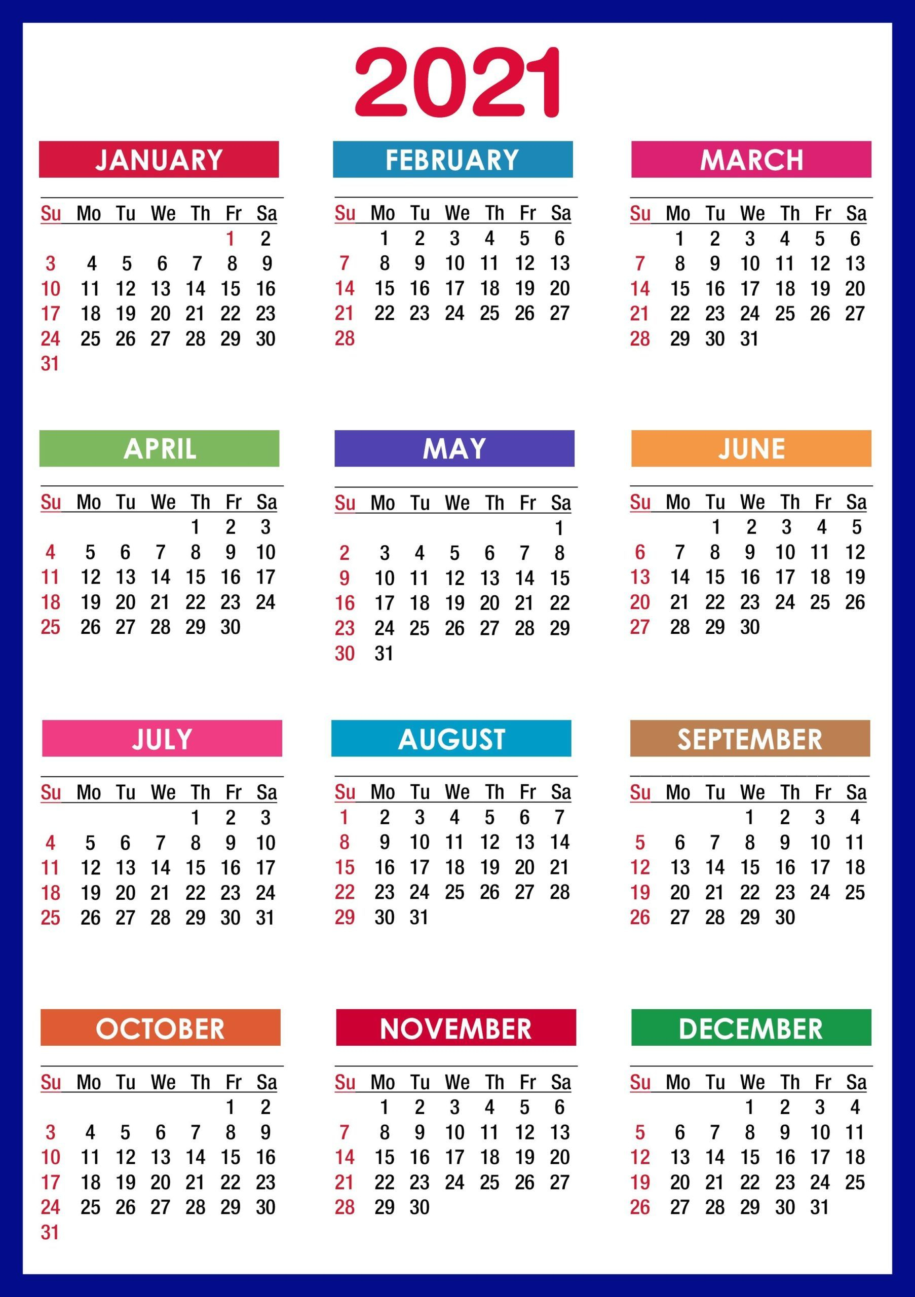 2021 Yearly Calendar | Monthly Calendar Template