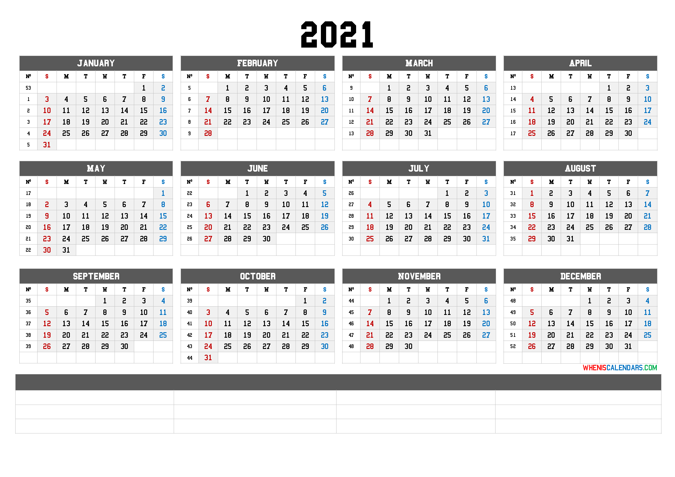 2021 Yearly Calendar Template Word (6 Templates)