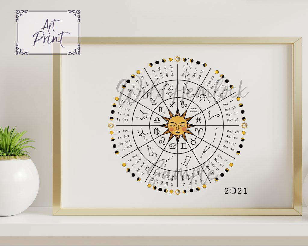 2021 Zodiac Wheel Astrology Moon Phase Calendar - Wild Hemlock