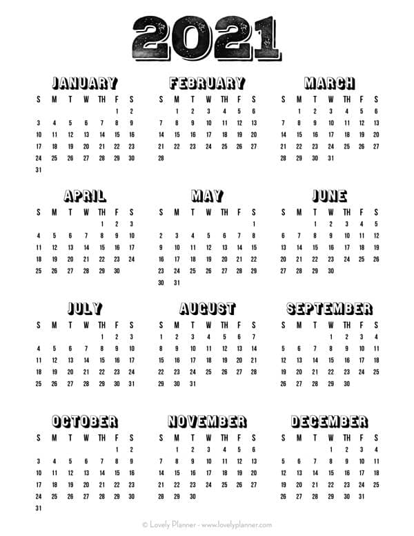 Single Page 2021 Printable Calendar