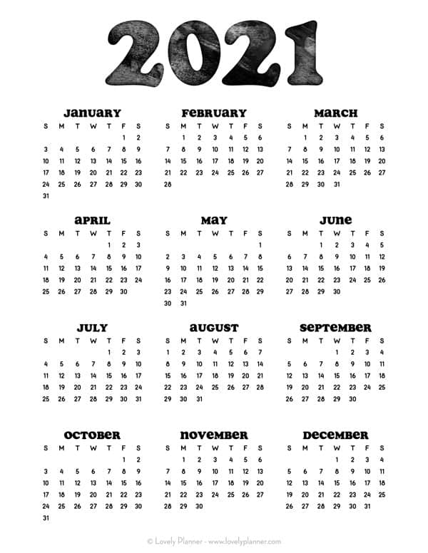 24 Pretty (&amp; Free) Printable One Page Calendars For 2021