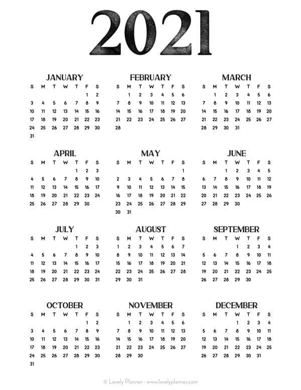 24 Pretty (&amp; Free) Printable One Page Calendars For 2021