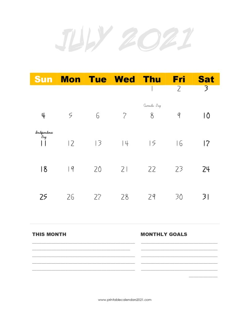 45+ July 2021 Calendar Printable July 2021 Calendar Pdf