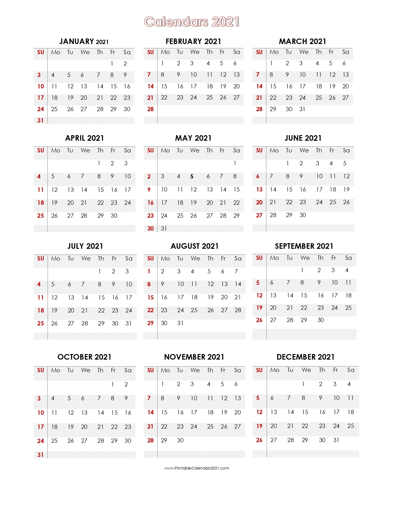 56+ Printable Calendar 2021 One Page Printable 2021