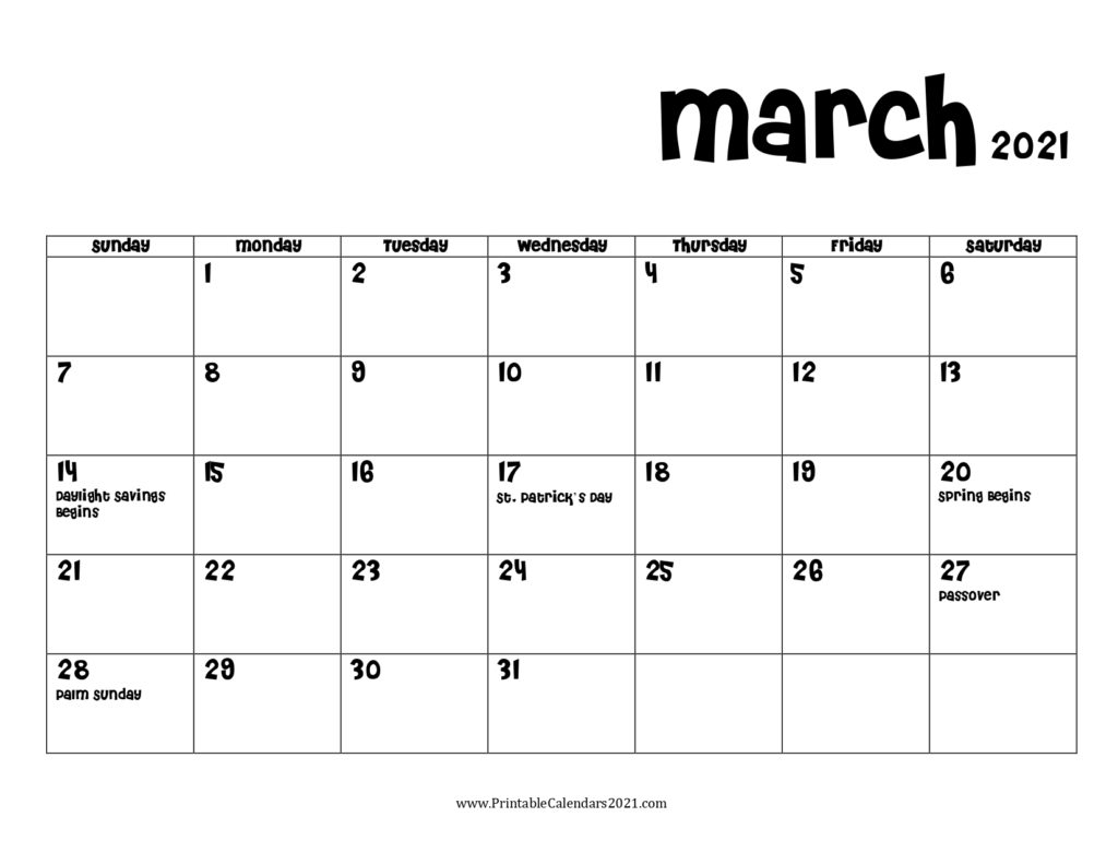 68+ Free March 2021 Calendar Printable With Holidays