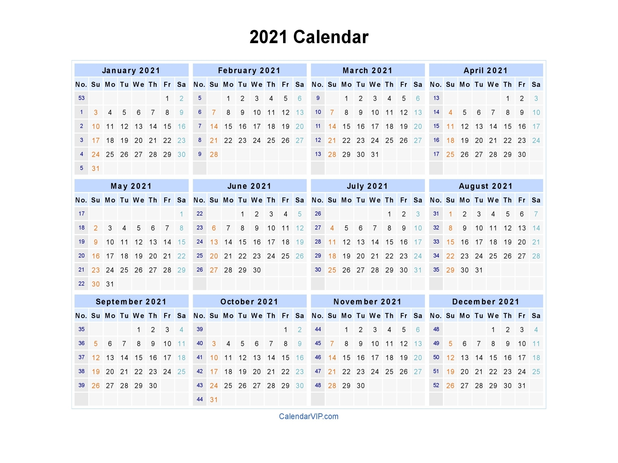 A4 Printable Calendar 2021 12 Months | Avnitasoni
