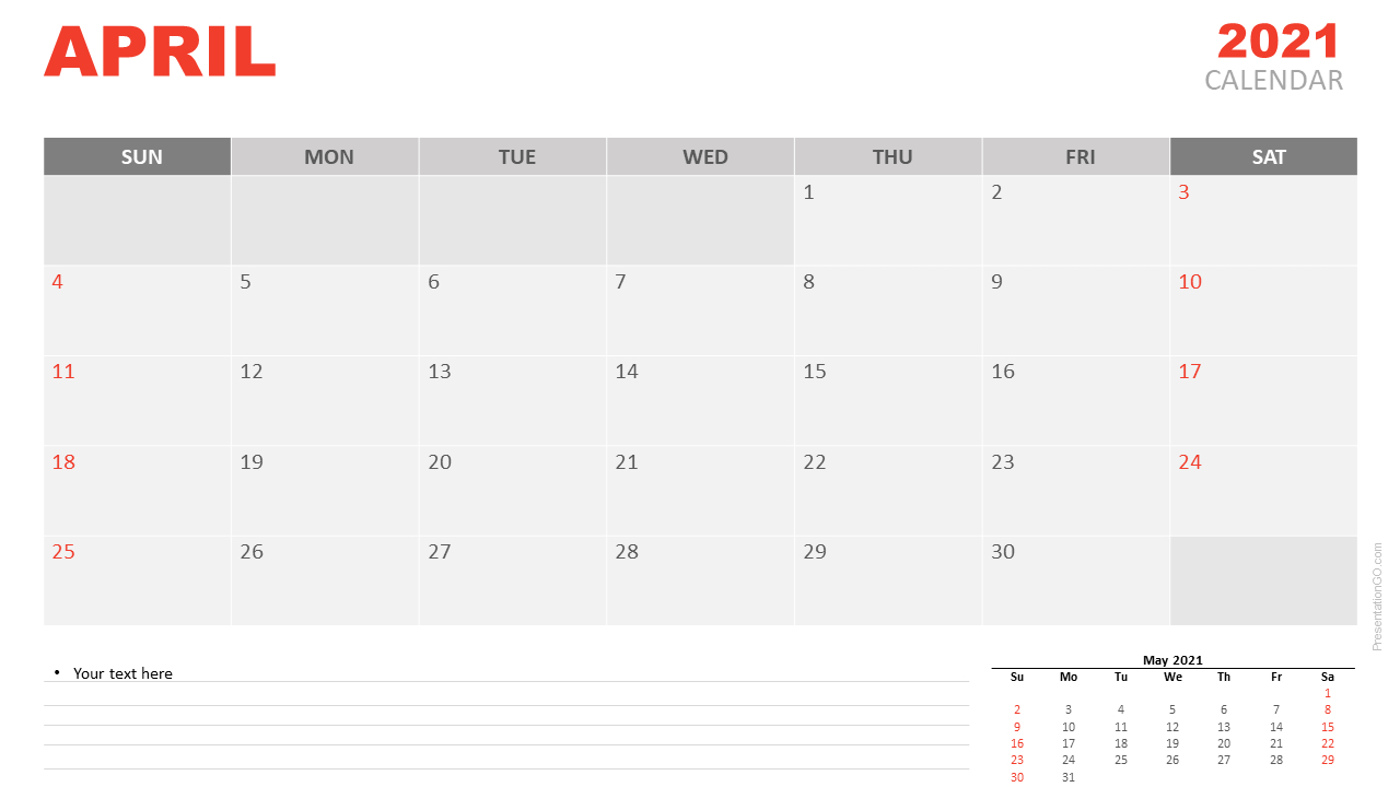 April 2021 Calendar For Powerpoint And Google Slides