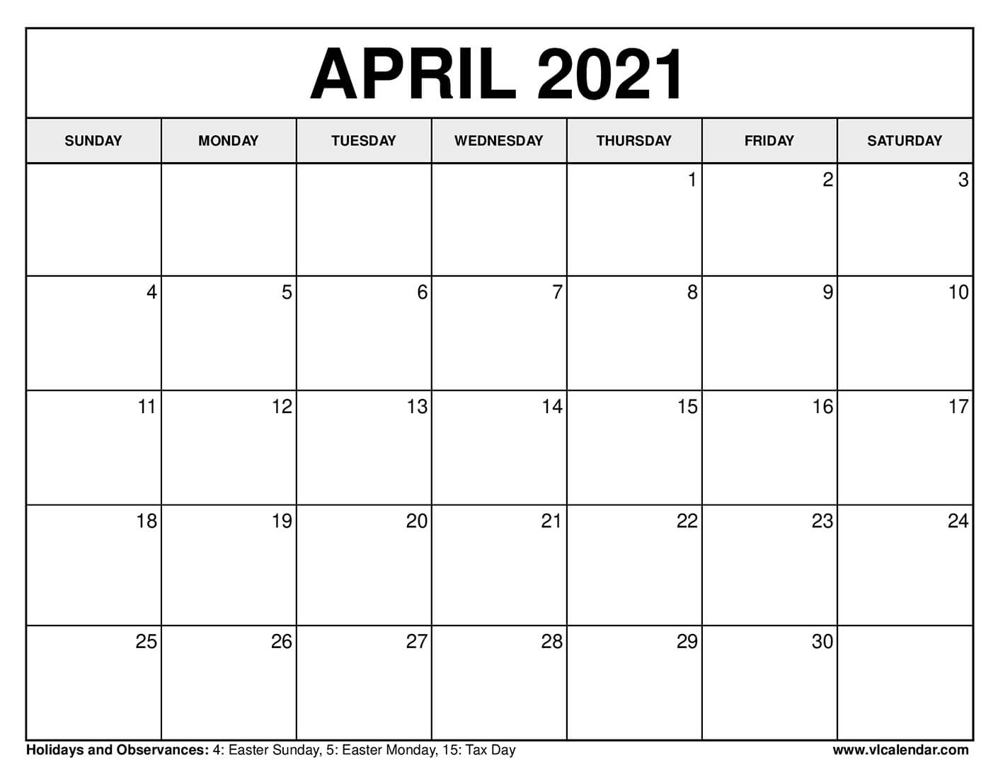 April 2021  Free April Calendar 2021 Free Printable