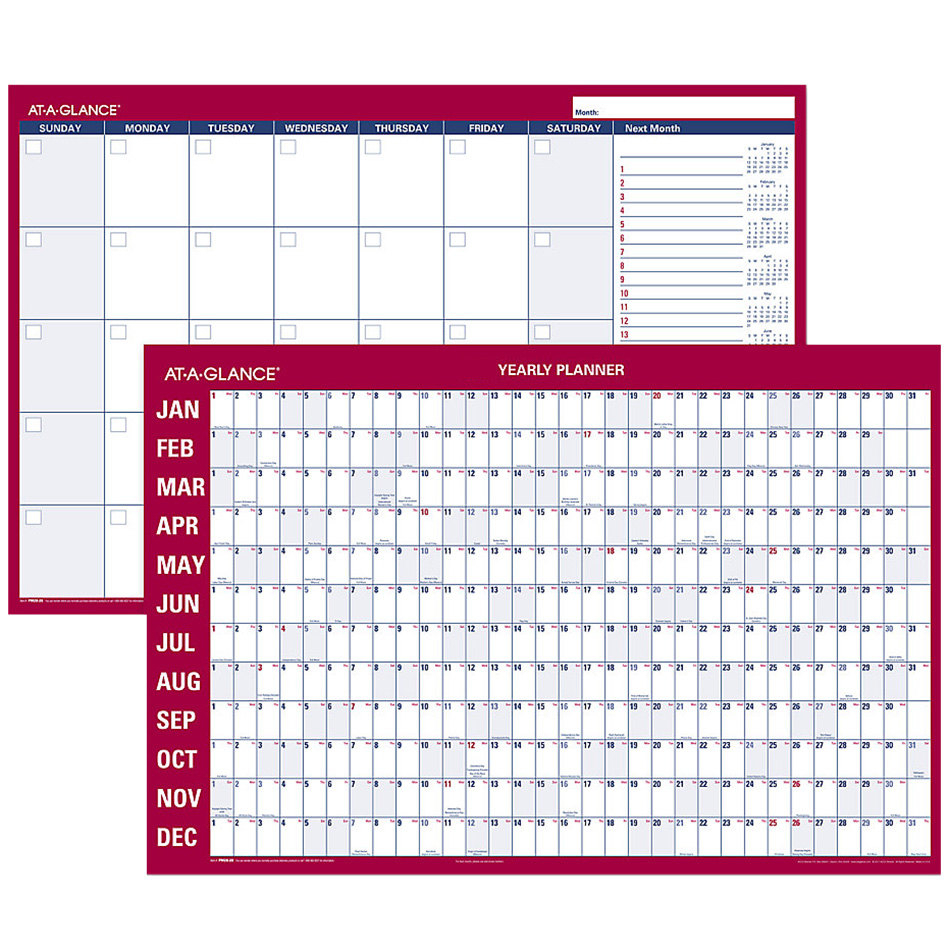 At-A-Glance Pm2828 24&quot; X 36&quot; Blue  Red Monthly  Yearly