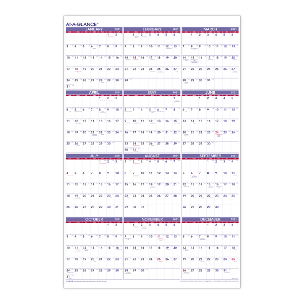 At-A-Glance Yearly Wall Calendar 24 X 36 2021 For Sale