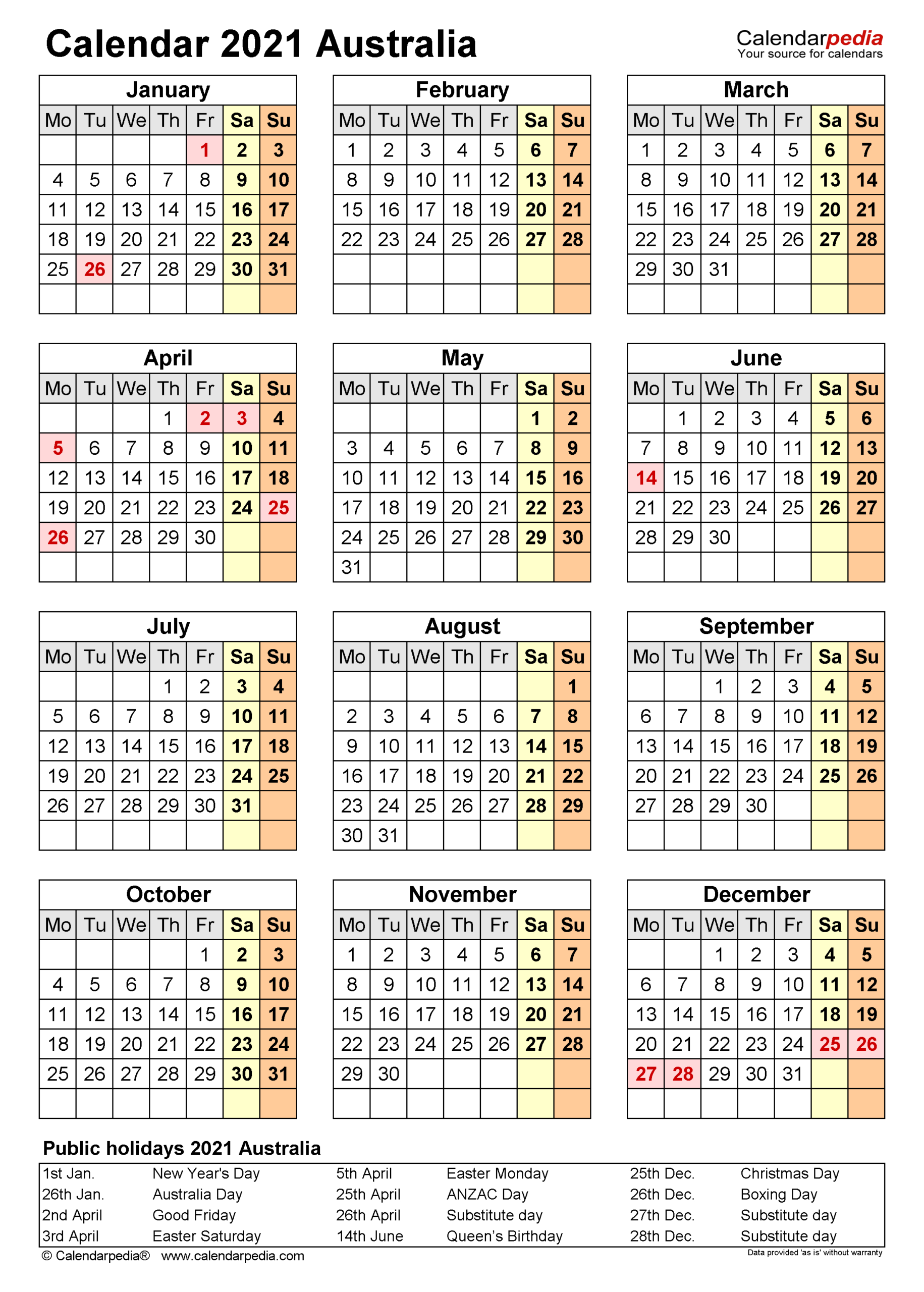 Aus Federal Holiday Calendar 2021 | Printable March