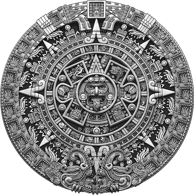 &quot;Aztec Calendar Sun Stone - Greyscale&quot; Stickers