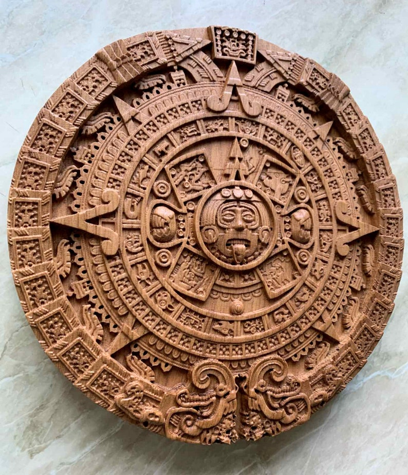 Aztec Mayan Calendar Carved Wood 9 Diameter Wooden | Etsy