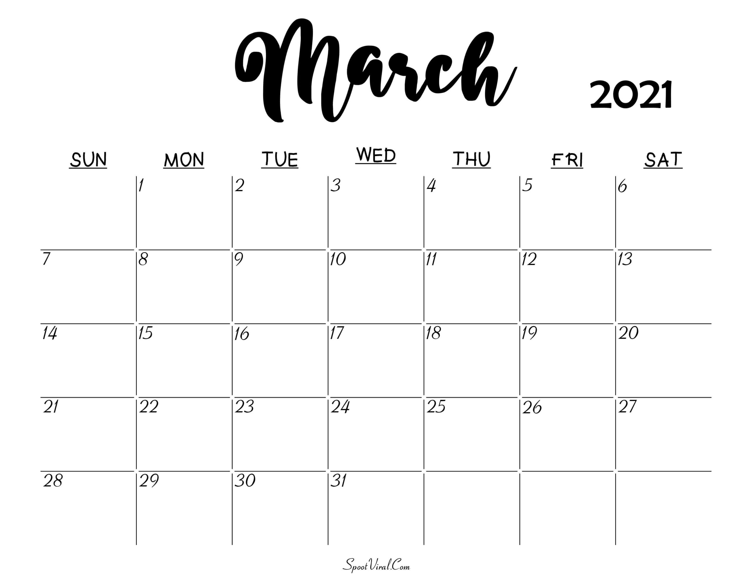 Blank March 2021 Calendar Printable - Latest Calendar