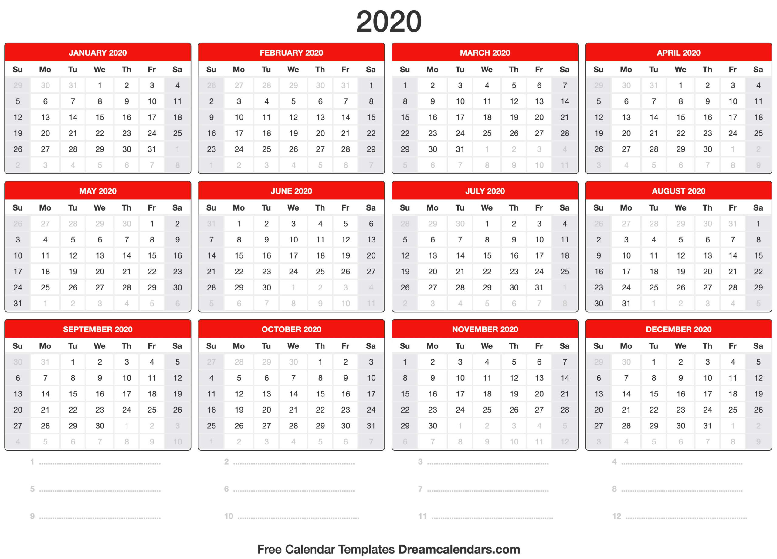 Blank Printable 2020 (Yearly) Calendar On We Heart It