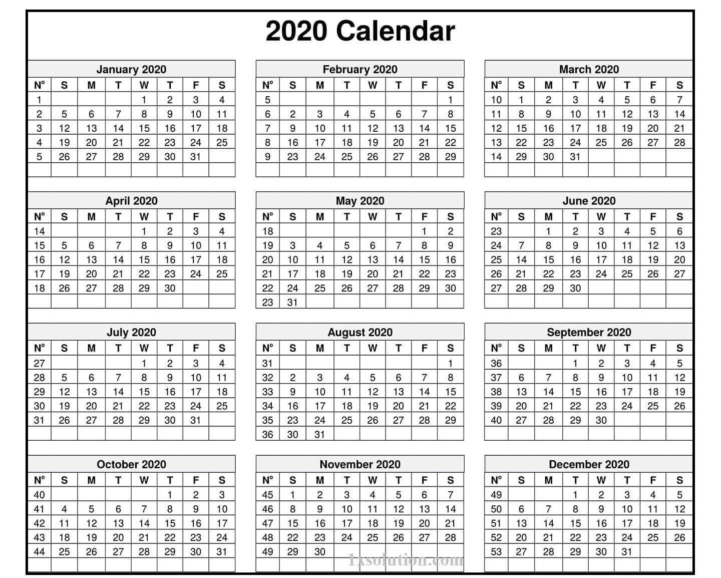 Calendar 2020 Excel Sheet - Note Your Employee Attendance