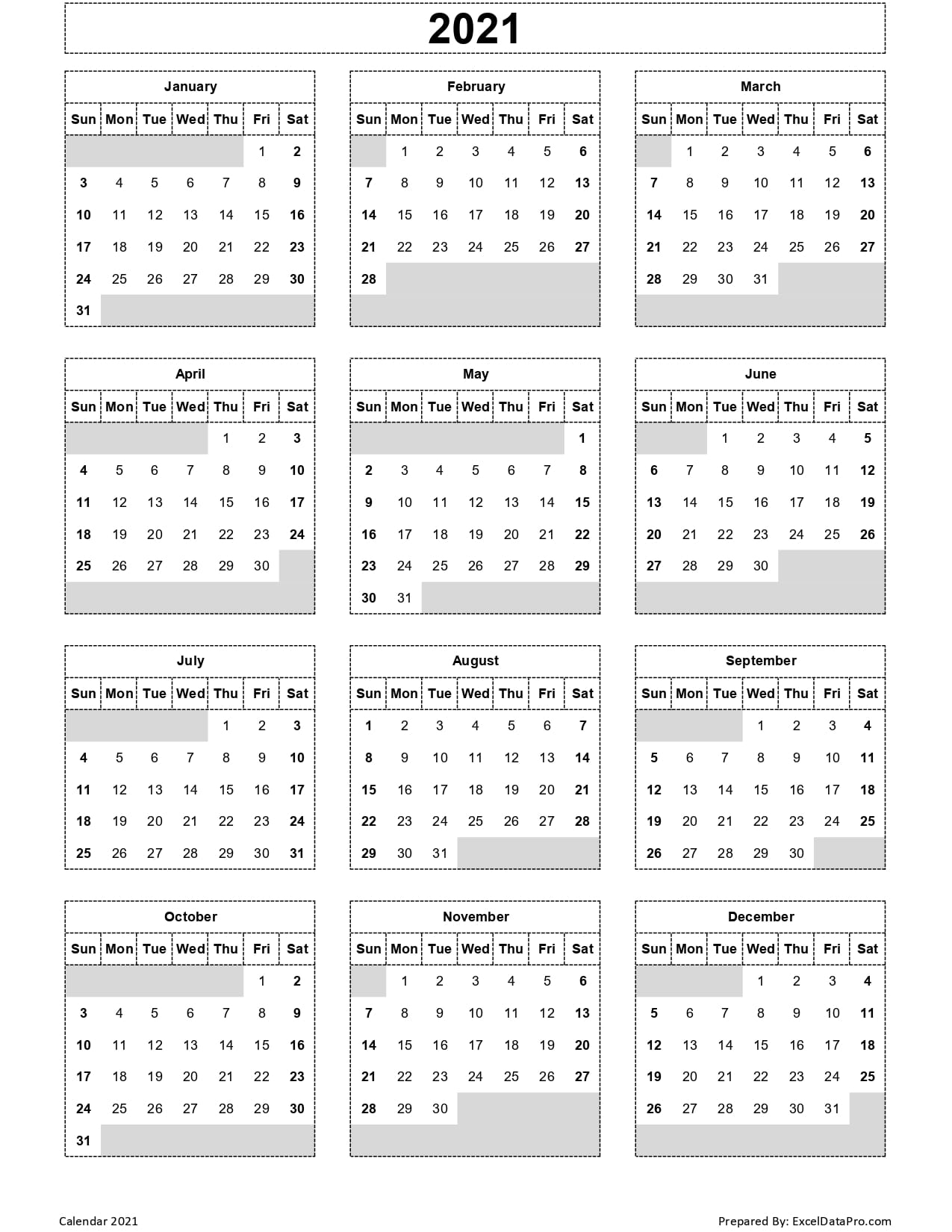 Calendar 2021 Excel Templates Printable Pdfs &amp; Images