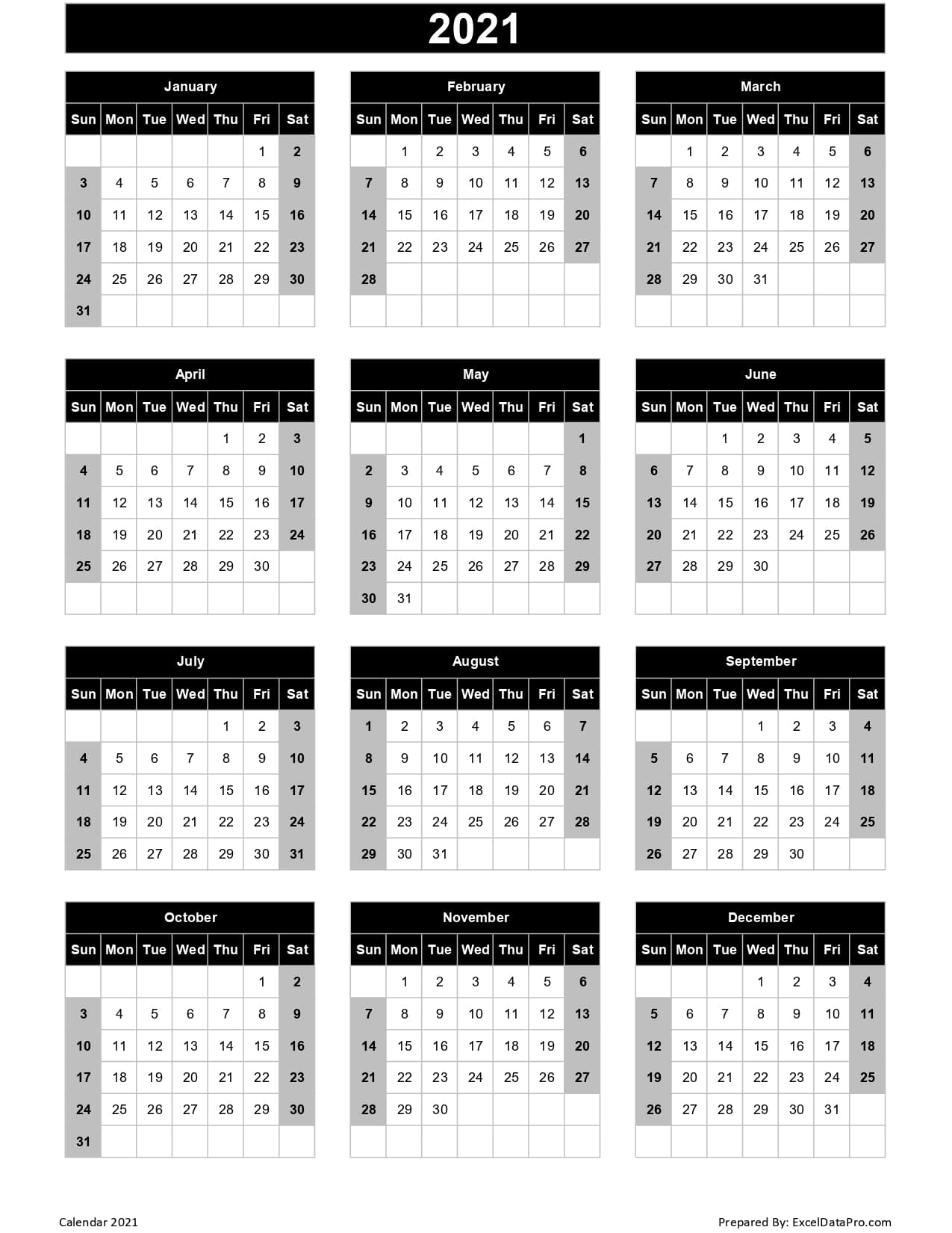 Calendar 2021 Excel Templates Printable Pdfs &amp; Images