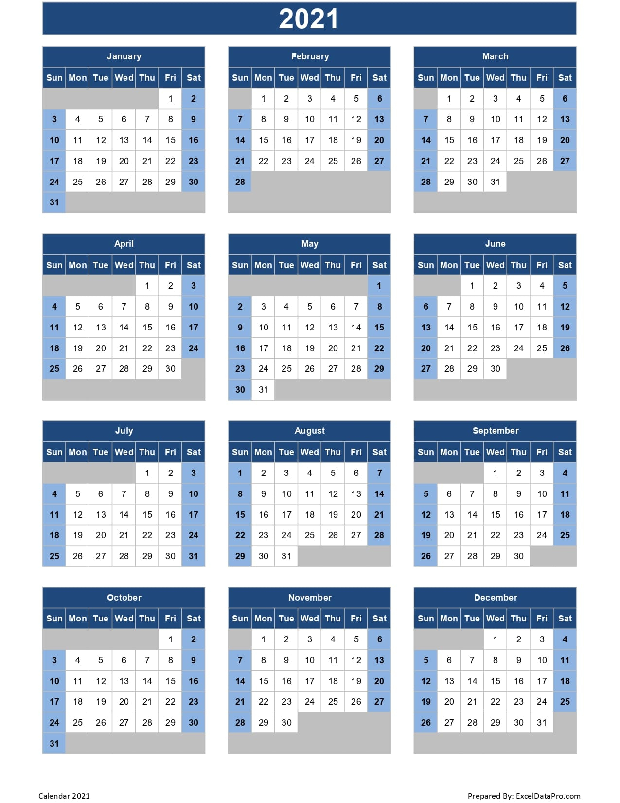 Printable 2021 Calendars Free Printable