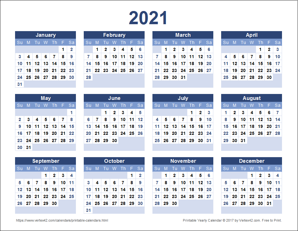 Calendar 2021 - Printable Year Calendar