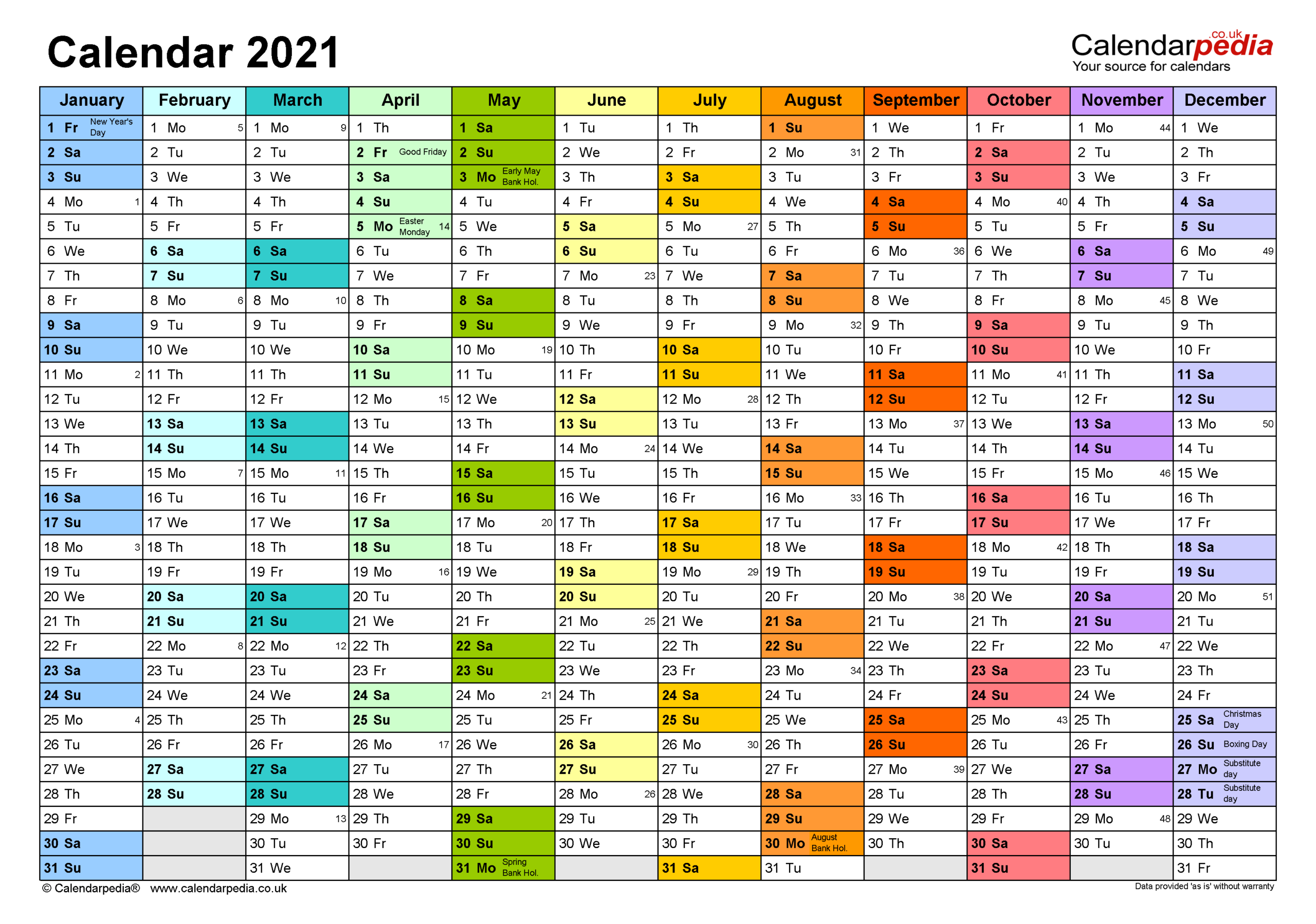 Calendar 2021 (Uk) - Free Printable Pdf Templates